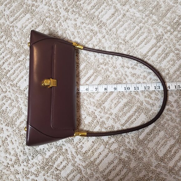 Tomato Potato Baguette Style Shoulder Handbag Brown with Gold Accents 11"x5"x4" - Picture 8 of 14